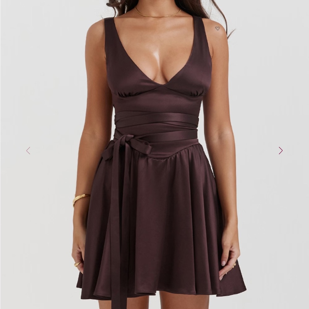 House of CB Shiema Chocolate Brown Wrap Ballerina Dress